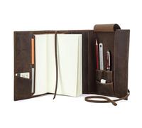 Hiram Housse de protection en cuir véritable pour carnet A5 avec fente pour stylo et bande de reliure en cuir