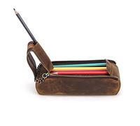 Hiram Trousse à Crayons en Cuir véritable avec Fermeture éclair et Mots gravés sur la Trousse (CF9008Coffee)