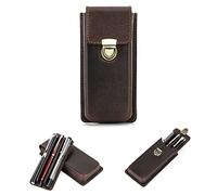 Hiram Trousse à crayons en cuir véritable portable stylo plume de rangement boîte avec serrure sécurisée Porte-stylo en cuir vintage pour l'école, les voyages d'affaires, Café, Coffee-For 3 Pens