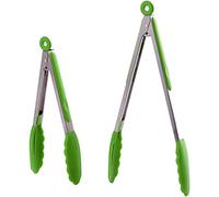 HiramWare Lot de 2 pinces de cuisine de 22,9 cm et 30,5 cm - Pinces alimentaires en acier inoxydable avec embouts en silicone - Pinces antiadhésives de qualité supérieure pour cuisine, barbecue, grill