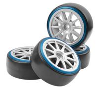 HIRCQOO Pneus et jantes en plastique dur 1/10 RC 12 mm Hex 10 rayons compatibles avec HSP HPI Tamiya TT01 TT02 Kyosho Traxxas 4-Tec 2.0 Himoto Redcat Racing 1/10 On-Road RC Drift Car Drift