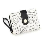 Hiriotin Portefeuille chat kawaii pour femmes et filles avec fermeture éclair autour du porte-monnaie avec boucle et emplacements pour cartes d'identité, noir, One Size, Porte-monnaie zippé