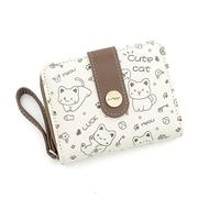 Hiriotin Portefeuille chat kawaii pour femmes et filles avec fermeture éclair autour du porte-monnaie avec boucle et emplacements pour cartes d'identité, marron, Taille unique, Porte-monnaie zippé