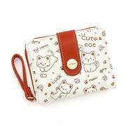 Hiriotin Portefeuille chat kawaii pour femmes et filles avec fermeture éclair autour du porte-monnaie avec boucle et emplacements pour cartes d'identité, Rouge, Taille unique, Porte-monnaie zippé