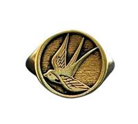 Hirondelle en argent sterling 925 | Bague plaquée or | Chevalière ronde 15 x 15 mm | Taille de l'anneau : US 5-12,5 Avelaibal | LKDR_0749