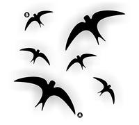 Hirondelle Oiseau Kit d'autocollants 6 oiseaux couleur Noir