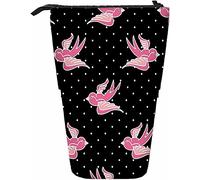 Hirondelle Télescopique Crayon Papeterie Trousse Stylos Boîte De Rangement avec Fermeture Éclair pour Femmes Hommes Garçons Filles Pinup Oiseau Mouche Patchwork Pois Printemps Collage Nature Régulier