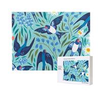 Hirondelles Volantes Fleurs de Printemps,Puzzle Familial en Bois de 500 pièces pour Adultes et Adolescents, décoration d'intérieur