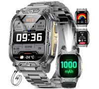 HIRREO Montre Connectée Homme, 1000 mAh Batterie/LED Lampe Smartwatch avec Appel Bluetooth, 2.01'' HD Rectangle Écran/100+ Modes Sport/Sommeil/IP68 Étanche Montre Connectée pour Android iOS, Or Noir