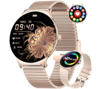HIRREO Montre connectée pour femme avec fonction téléphone, AMOLED 1,43" avec moniteur de sommeil, compatible Android iOS, compteur de pas, compteur de calories, étanche IP68, 100 modes sport, or rose
