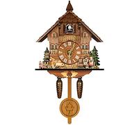 HirrWill Horloge à coucou traditionnelle de 45,7 cm avec pendule en bois antique - Grande horloge murale vintage pour salon, maison, cuisine - Coucou d'oiseaux à l'heure