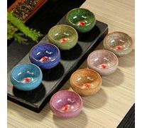 HirrWill Ice Crack Glaze, Service à thé Kung Fu en céramique en forme de poisson en relief, tasse à thé ouverte, joli poisson en verre, ensemble de verres à shot soju coréens, également idéal pour le