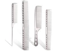 HirrWill Peigne de coiffeur professionnel en aluminium, 4 types de peignes en métal pour couper les cheveux - Peigne de coupe pour cheveux longs et courts, peigne à poignée (argent)