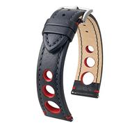 HIRSCH Bracelet unisexe avec veau de buffle modèle Rally 20 mm, noir/rouge, 20 mm, Vintage