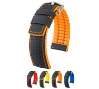 HIRSCH Performance 30955S Bracelet de montre de rechange en cuir/caoutchouc, aspect toile noir/orange, largeur : 22 mm