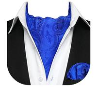 HISDERN Ascot Homme Bleu Royal et Mouchoir Mariage Cravate Ascots à Motif Cachemire Élégant Foulard Soie pour Hommes et Carré de Poche