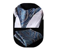 HISDERN Ascot Homme Et Mouchoir Ensemble - Cravate Paisley Formelle Mariage Élégant Jacquard Foulard, Bleu, Taille Unique