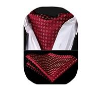 HISDERN Ascot Homme Et Mouchoir Ensemble - Cravate Paisley Formelle Mariage Élégant Jacquard Foulard, Rouge, Taille Unique