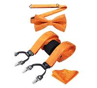 HISDERN Bretelle Homme Orange Paisley en Y Réglable avec 6 Clips Extra Résistants Bretelles et Pre-Noue Noeud Papillon Poche Carre Ensemble Homme Pour Mariage