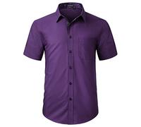 HISDERN Chemise à Manches Courtes pour Hommes Violette décontractée d'été Chemise Classique à Coupe régulière avec Poches, Violet,S