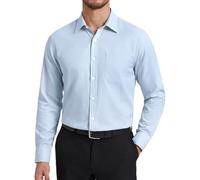HISDERN Chemise Bleu Clair Homme Manches Longues en Coton Regular Fit Chemises Habillée pour Hommes Formelle Boutonnées Casual avec Poche M