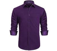HISDERN Chemise habillée Violette pour Homme à Manches Longues Formelle boutonnée Marron à Pois Travail Mode Floral Coupe régulière Violet foncé Chemise XXL