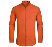 HISDERN Chemise Homme a Manches Longues Mariage Chemise Col Mao Habillée Homme Bouton de Manchette Orange pour Casual Business Halloween M