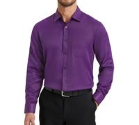HISDERN Chemise Violette Homme Manches Longues en Coton Regular Fit Chemises Habillée pour Hommes Formelle Boutonnées Mariage Casual avec Poche S
