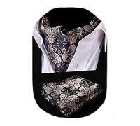 HISDERN Cravate Ascot Homme Cravates Et Mouchoir Ensemble Cravate Paisley Formelle Mariage Élégant Cravate Jacquard Foulard Ascot Homme,Bleu Marine/OrTaille unique