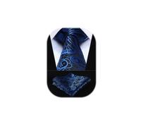HISDERN Cravate Homme Bleu et Noir à Motif Cachemire Mariage Élégant Cravates Extra Longues pour Hommes et Carré de poche, XL