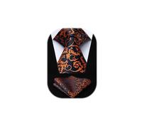 HISDERN Cravate Homme Bleu Marine et Orange à Motif Cachemire Mariage Élégant Cravates Extra Longues pour Hommes et Carré de poche, XL