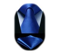 HISDERN Cravate Homme Bleu Royal Cravate et Mouchoir de poche Set - Travail Fête Mariage Cravates Soie avec Boîte Couleur Unie Cadeau pour hommes,Bleu royal