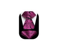 HISDERN Cravate Homme Fuchsia & Noir à Motif Cachemire Mariage Élégant Cravates Extra Longues pour Hommes et Carré de poche, XL