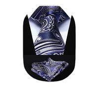 HISDERN Cravate pour Homme Bleu Marine à Motif Cachemire Mariage Élégant Cravates Extra Longues Hommes et Pochette de Costume, XL