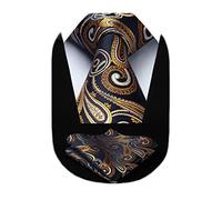 HISDERN Cravate pour Homme Or & Bleu Marine à Motif Cachemire Mariage Élégant Cravates Extra Longues Hommes et Pochette de Costume, XL