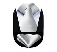 HISDERN Extra Long Argent Couleur unie Homme Cravate Mariage Fete Cravate Mouchoirs pour Hommes Classique Cravate Classique Ensemble Carré de Poche