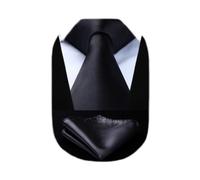HISDERN Extra Long Noir Couleur unie Homme Cravate Mariage Fete Cravate Mouchoirs pour Hommes Classique Cravate Classique Ensemble Carré de Poche