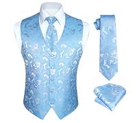 HISDERN Gilet bleu hommes Paisley gilets Floral Jacquard cravate poche carre mouchoir mariage affaires Fit gilet costume ensemble XXL