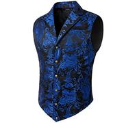HISDERN Gilet Costume Homme Bleu Paisley Mariage Gilet Homme Classique Steampunk Costume veston pour parti fête, 3XL