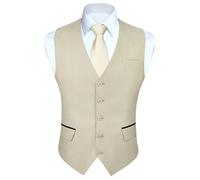 HISDERN Gilet Costume Homme Champagne Gilets sans Manche Mariage Business Gilet Classique Couleur unie avec Poches L
