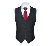 HISDERN Gilet Costume Homme Noir Classique Gilets Sans Manche Hommes Coton Formel Casual Gilet Mariage Veston avec Poches XS