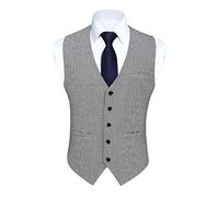 HISDERN Gilet Costume Homme Pied de Poule Classique Gilets Sans Manche Hommes Coton Gilet Mariage Formel Casual Veston Blanc & Noir 4XL