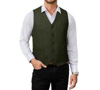 HISDERN Gilet de Costume Homme en Tweed Gilets sans Manche Homme Vintage Veston de Mariage et Business Formel Vert 3XL