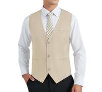 HISDERN Gilet Homme Costume Champagne Formelle Classique Élégante Sans Manche Couleur Unie Coton Gilets Mariage pour Hommes avec Poches M