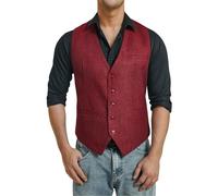 HISDERN Gilet Hommes Tweed Gilets pour Homme Rouges Formel Gilets de Costume Gilet Bourgogne 4XL