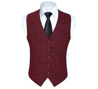 HISDERN Gilets Hommes Formel Mariage Gilet Sans Manche Costume Business Carreaux Classique Bourgogne XS