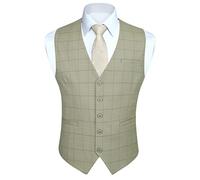 HISDERN Gilets Hommes Mariage Costume Gilet Sans Manche Business Formel Carreaux Classique Champagne 4XL