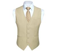 HISDERN Gilets Sans Manche Homme Gilet De Couleur Unie En Coton Pour Hommes Gilet De Costume De Mariage Soiree Formelle,Champagne,4XL