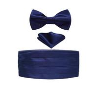 HISDERN Homme Ceinture de Smoking Bleu Marine 3 Pcs en Satin Cummerbund pour Hommes avec Noeud Papillon et Pochette de Costume, Bande Réglable