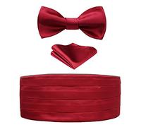 HISDERN Homme Ceinture de Smoking Bordeaux 3 Pcs en Satin Cummerbund pour Hommes avec Noeud Papillon et Pochette de Costume, Bande Réglable